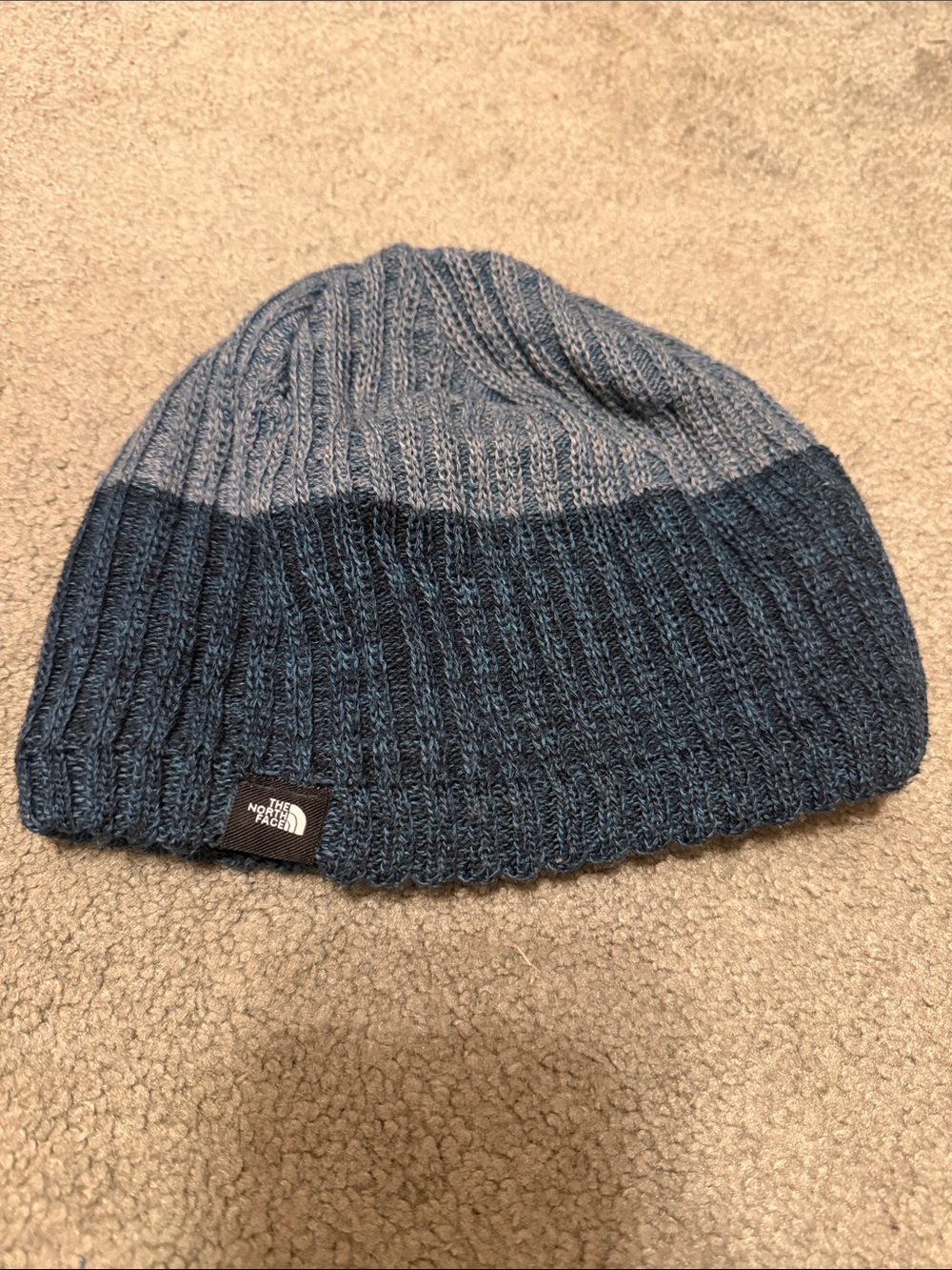 The North Face Two-Tone Navy and Light Blue Ribbed Beanie
